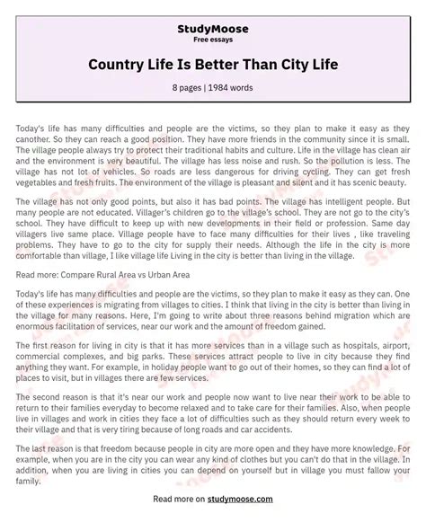 Country Life Is Better Than City Life Free Comparison Essay Example
