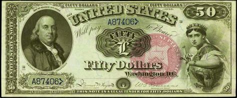 1880 50 Dollar Legal Tender Note Benjamin Franklinworld Banknotes