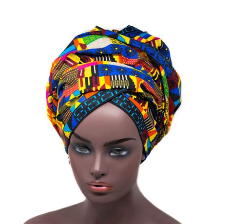African Fabric Head Wraps Sankofa Kente Scarf Royal Blue African Hea