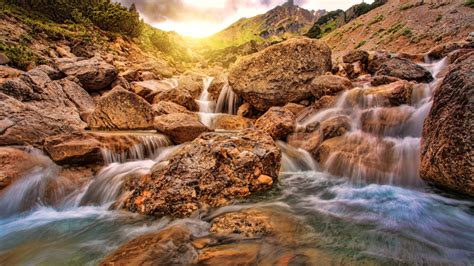 Download Wallpaper 1366x768 Water Flow River Rocks Nature Tablet