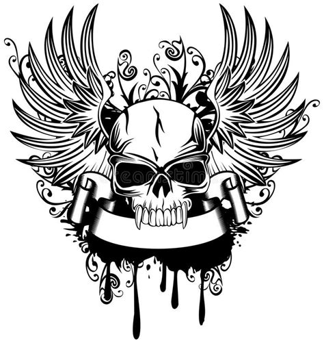 Photo About Vector Image Skull With Wings And Patterns Illustration Of