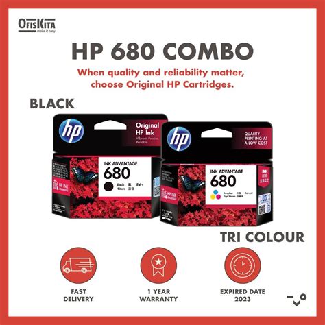 Ofiskita Hp 680 Original Black And Tri Colour Ink Cartridge Combo Set