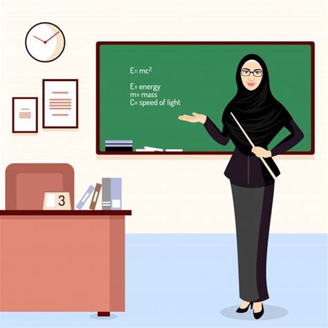 Beautiful Muslim Teacher With Hijab Illu Premium Vector Freepik