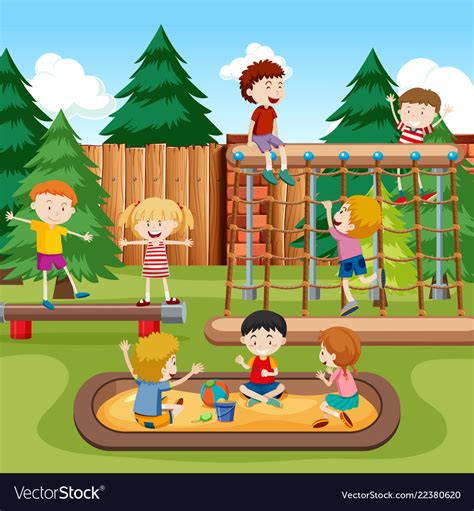 Happy Kids Playground Scene Royalty Free Vector Image