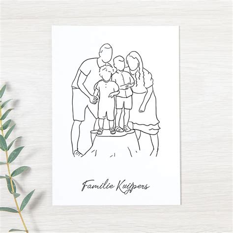 Lijntekening Portret Familietekening Gezin Minimalistisch En Strak Verloving Bruiloft