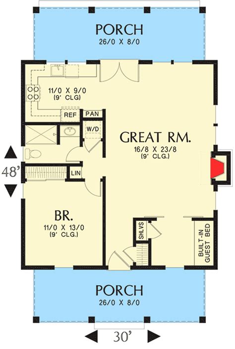 Plan 69638am One Bedroom Guest House Guest House Plans Bungalow House Plans Tiny House