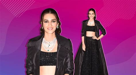 Kriti Sanon Looks Stunning In A Black Lehenga Jacket Outfit Black Lehenga Fashion Jacket Outfits