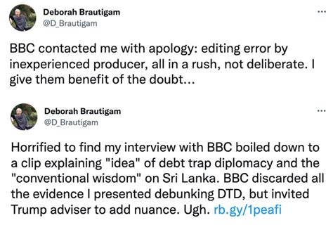bbc apologizes to professor deborah brautigam for misrepresenting her views on “debt trap