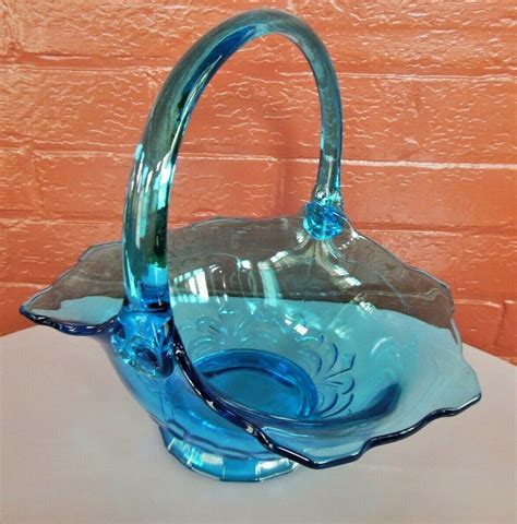 Tiara Indiana Glass Blue Duchess 10 Basket By J D Glassware
