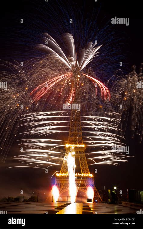 Multi Color Fireworks Eiffel Tower Paris France Bastille Day