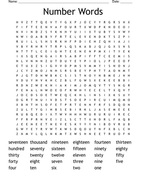 Number Words Word Search Wordmint