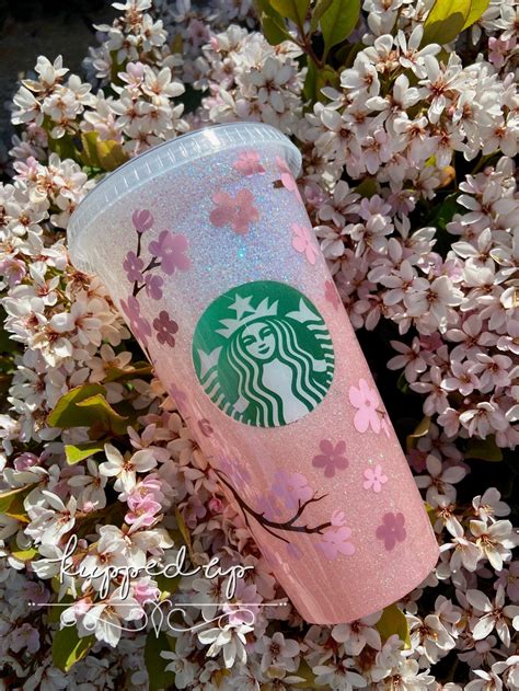 Cherry Blossom Starbucks Cup Pink Ombré Glitter Cup Epoxy Etsy