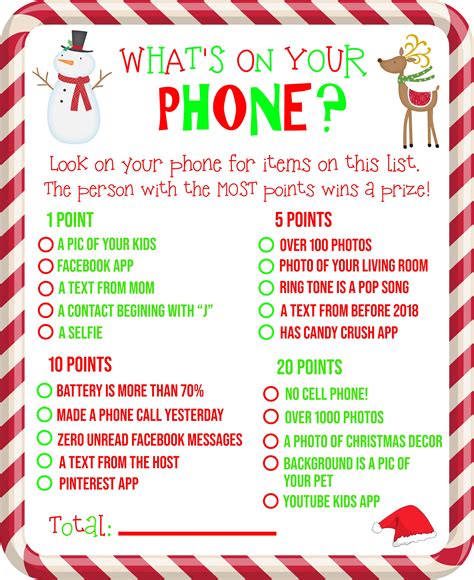 Whats On Your Phone Christmas Party Game Printable