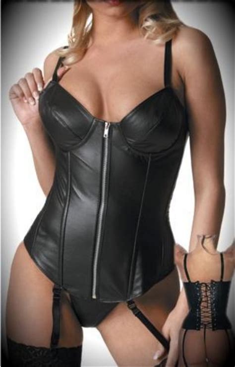 Vocole Women Sexy Black Faux Leather Zipper Halter Corset Lingerie Steampunk Overbust Corselet