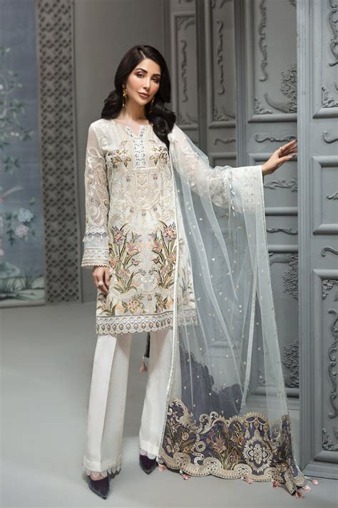 buy pakistani white chiffon dress for party online nameera by farooq