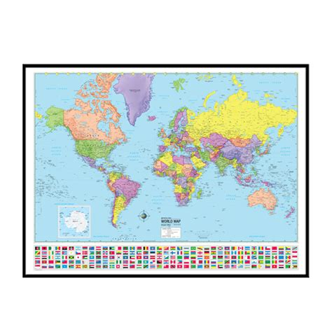 Classroom World Map World Advanced Political Framed Wall Map Black