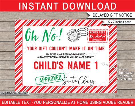 Late T From Santa Notice Template Delayed Christmas T Tag For Kids