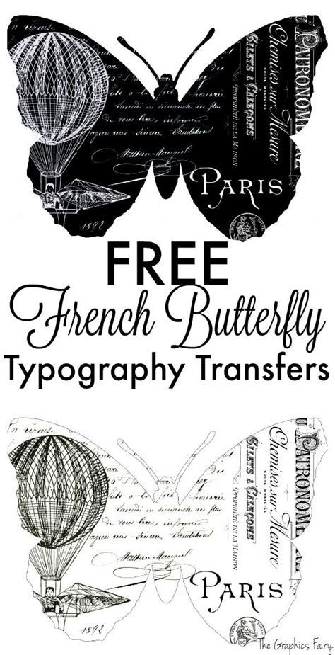 Find over 6,000 free vintage images, illustrations, vintage pictures, stock images, antique graphics, clip art, vintage photos, and printable art, to make craft projects, collage, mixed media, junk journals, diy, scrapbooking, etc! Fabulous French Butterfly Typography Transfers! | Graphics ...