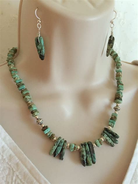 African Turquoise And Sterling Silver Necklace Set Off Thru July