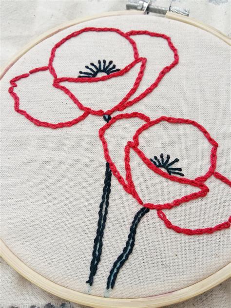 Flower Hand Embroidery Poppy Pattern Ginger Muse Embroidery