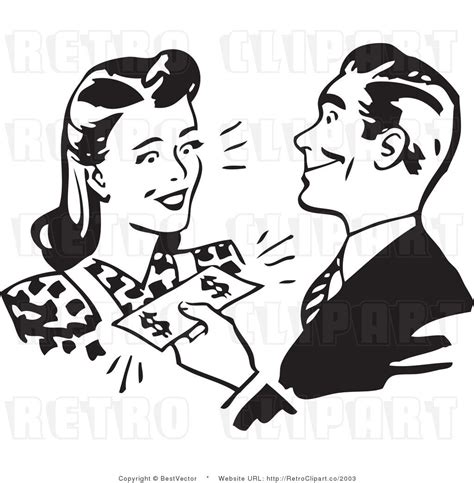 Retro Man Or Husband Giving Cash Money To A Woman Or Wife Clip Art