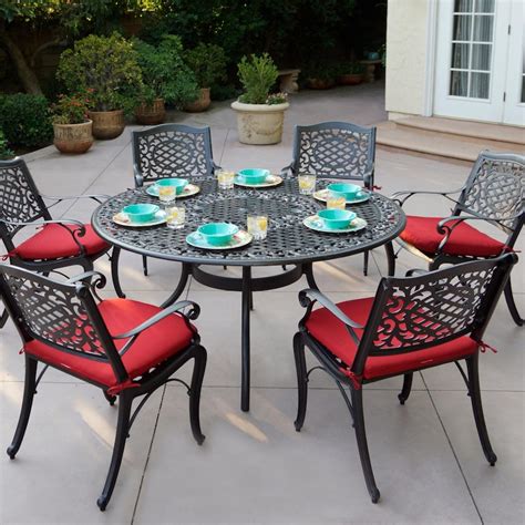 7 Piece Cast Aluminum Patio Dining Set W 59 Inch Round Table By Ac