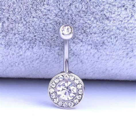 Stainless Steel Shiny Crystal Navel Piercing Round White Black Belly