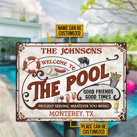 Personalized Pool Grilling Red Proudly Serving Custom Classic Metal Si