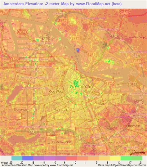 elevation of amsterdam netherlands elevation map topography contour