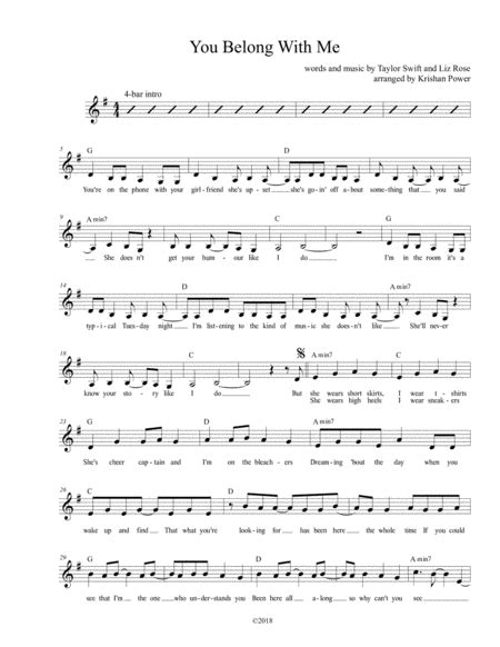 You Belong With Me Taylor Swift Lead Sheet Music Sheet Download