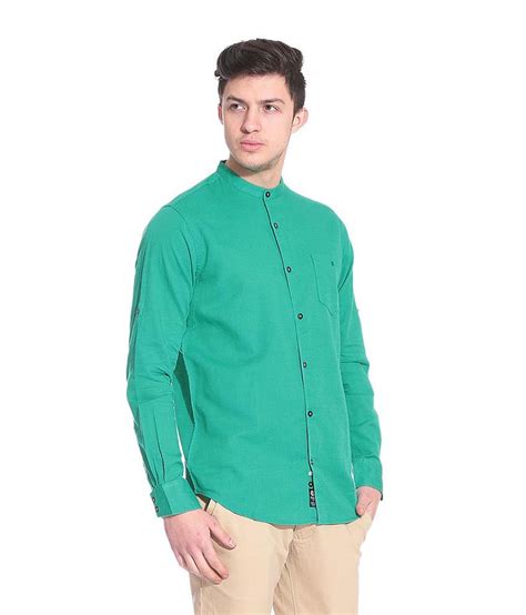 Meltin Mens Linen Green Mandarin Collar Shirt Buy Meltin Mens Linen