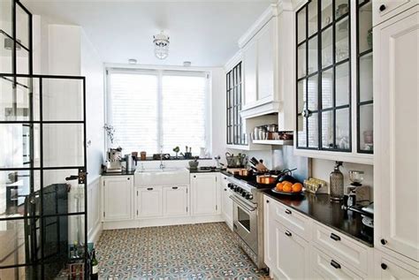 White large luxury modern kitchen with dark floor. kitchen:Retro Kitchen Flooring Lovely Vintage With ...