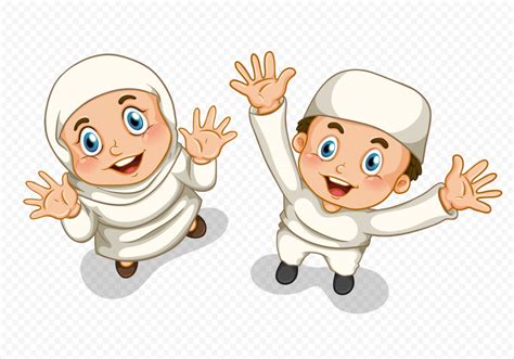 Happy Muslim Boy And Girl With Hijab Illustration Citypng