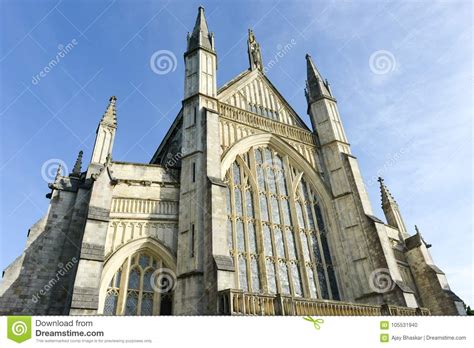 Winchester Cathedral Looking Glorious In This Upward View Stock Photo