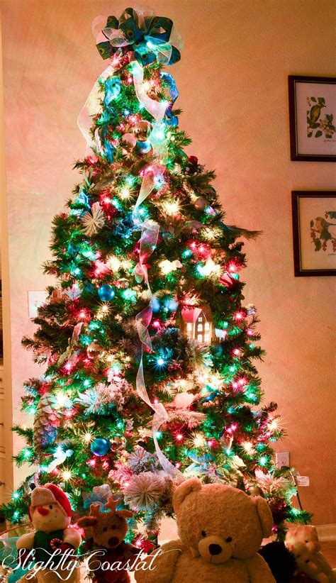 Traditional Christmas Tree With Colored Lights Slightly