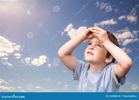 Boy Looking To The Sky Stock Photo Image Of Preschooler 210908018