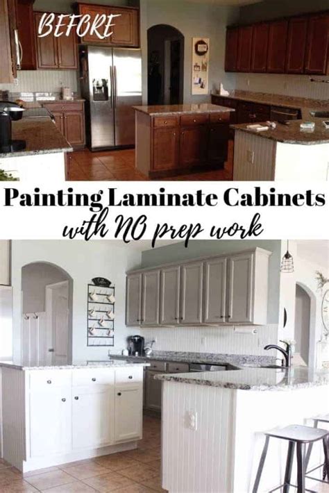 It will not adhere properly without removing old finishes. Painting Laminate Cabinets with NO prep work and NO Sanding
