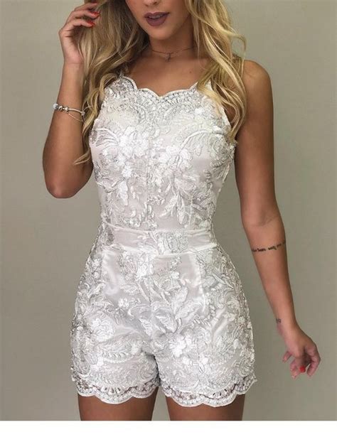 Chic White Lace Jumpsuit Wedding Rompers Dresses Clothes For Women