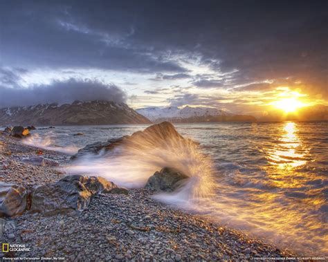 National Geographic Alaska Rock Waves Sunlight Pebbles Coast