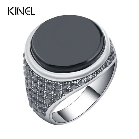 fashion punk black men ring vintage jewelry crystal round aliexpress