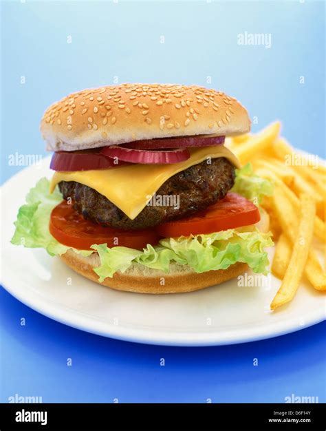 Hamburger And French Fries Stock Photo Alamy