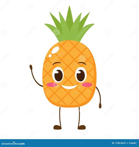 Cute Happy Cartoon Pineapple Character Stock Vector Illustration Of