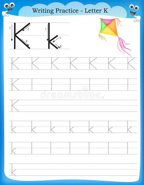 Learn to write with sequenced numbered arrows and dotted guidelines for standard block or d'nealian modern manuscript format. Writing practice letter K stock vector. Illustration of ...