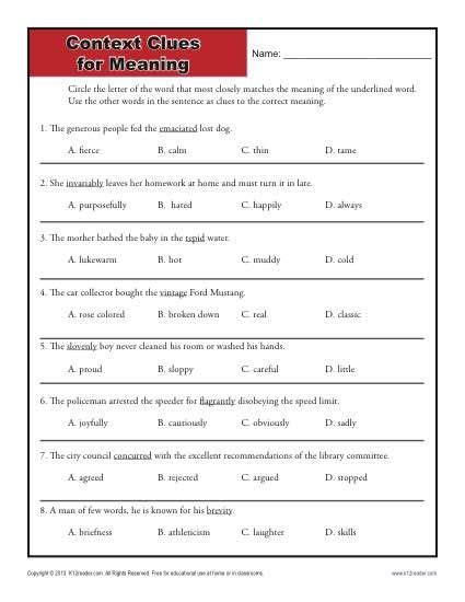 Context Clues Exercises With Answers Pdf