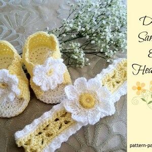 Crochet Pattern For Baby Booties And Headband Daisy Booties Etsy