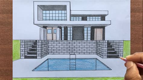 How To Draw A House In 1 Point Perspective Step By Step Youtube