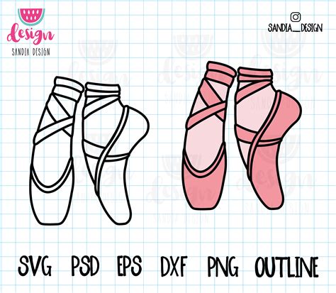 Doodle Ballet Shoes Dancing Svg Png Psd Outline Personal And