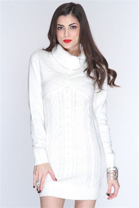 White Cable Knit Cowl Neck Sweater Dress Knitandcrochet Pinterest