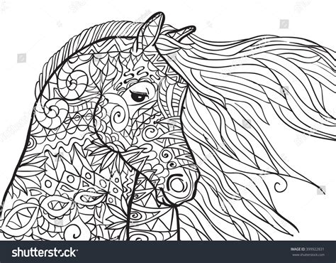 Hand Drawn Coloring Pages Horses Head Stock Vector 399922831 Shutterstock