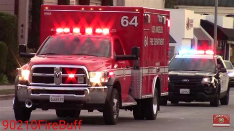 Lafd Rescue 64 And Lapd Ford Explorer Transporting Code 3 To Cedars Youtube